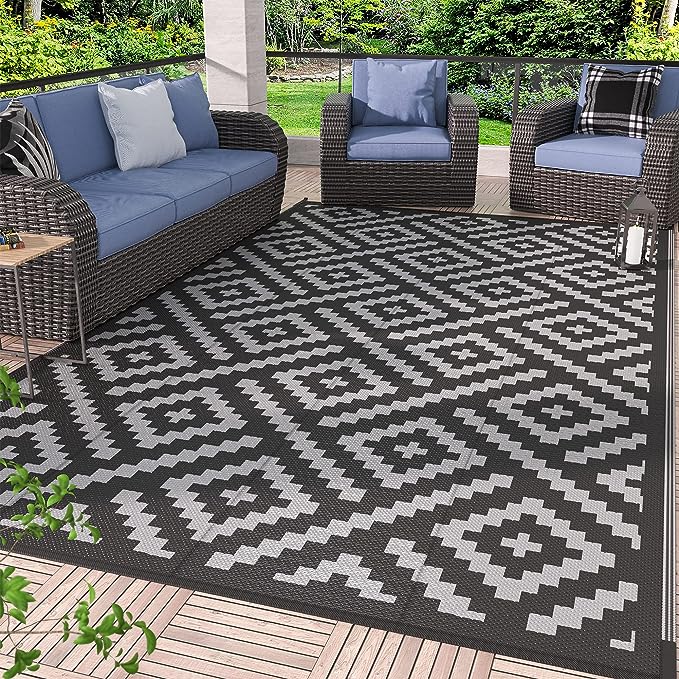 GENIMO Outdoor Rug for Patio, 9 x 12 Waterproof Reversible Plastic Camping Rug